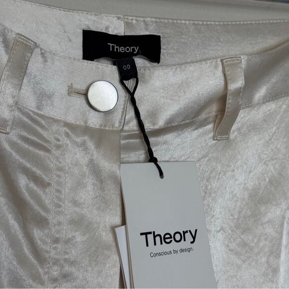 Theory Ivory Satin Wide Leg Cargo Pants Size 00/XS - Picture 6 of 9